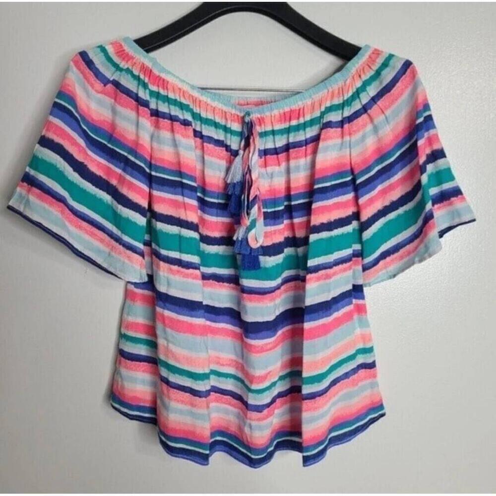 Lilly Pulitzer Off Shoulder Top Sandy Shell Stripes Tassel Tie XS